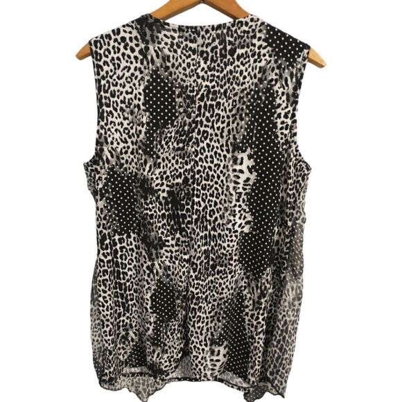 Adele May Top Large Blouse Sleeveless Animal Print Flowy Sheer Mixed Media Tunic - Picture 3 of 16